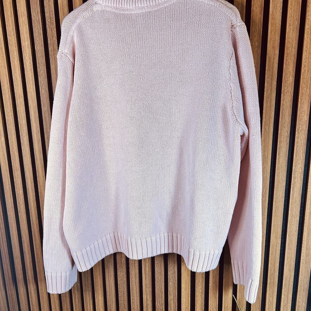 H&M Light Pink Long-Sleeved Sweater in Rib-Knit Cotton with V-Neck Womens Size L - Picture 3 of 9